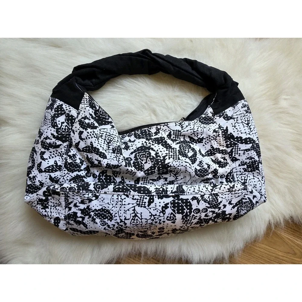 Volcom Shoulder Bag Black White Canvas Y2k Style Skater Large Hobo